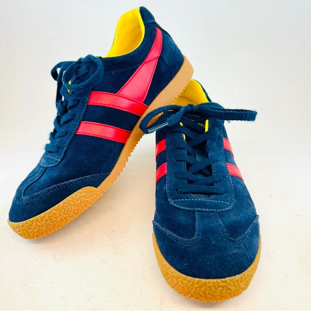 Gola Navy Suede Red Leather Wingflash Harrier Lace Up Retro Sneakers, size 38 7 - Picture 1 of 12